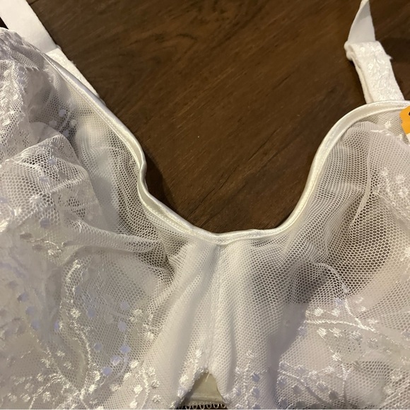 Playtex Bra Sheer Sexy Full Figure 2-Ply Lining Embroidered Style T006 White 42C - Picture 4 of 10